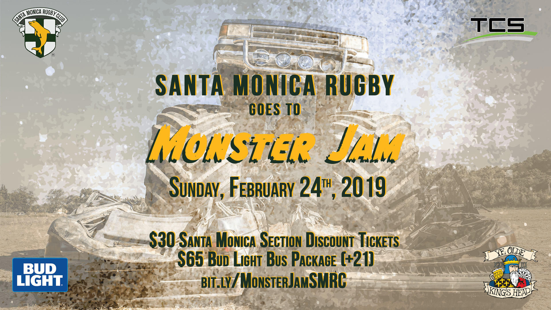 flyer santa monica rugby club goes to monster jam